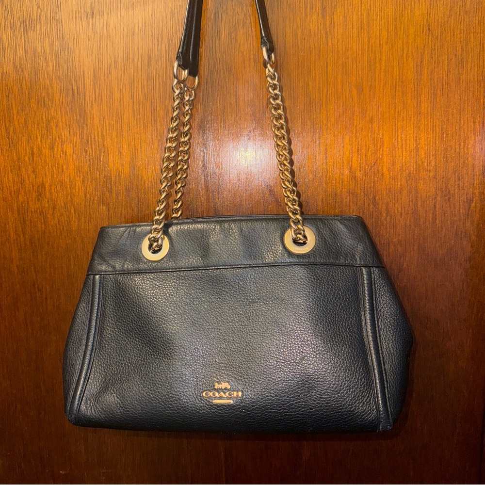 Coach Black Leather Shoulder Bag with Gold Accents